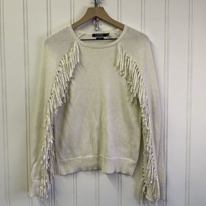 Lauren Ralph Lauren Cream Fringe‎ Cotton Western Sweater Medium Boho Cowgirl